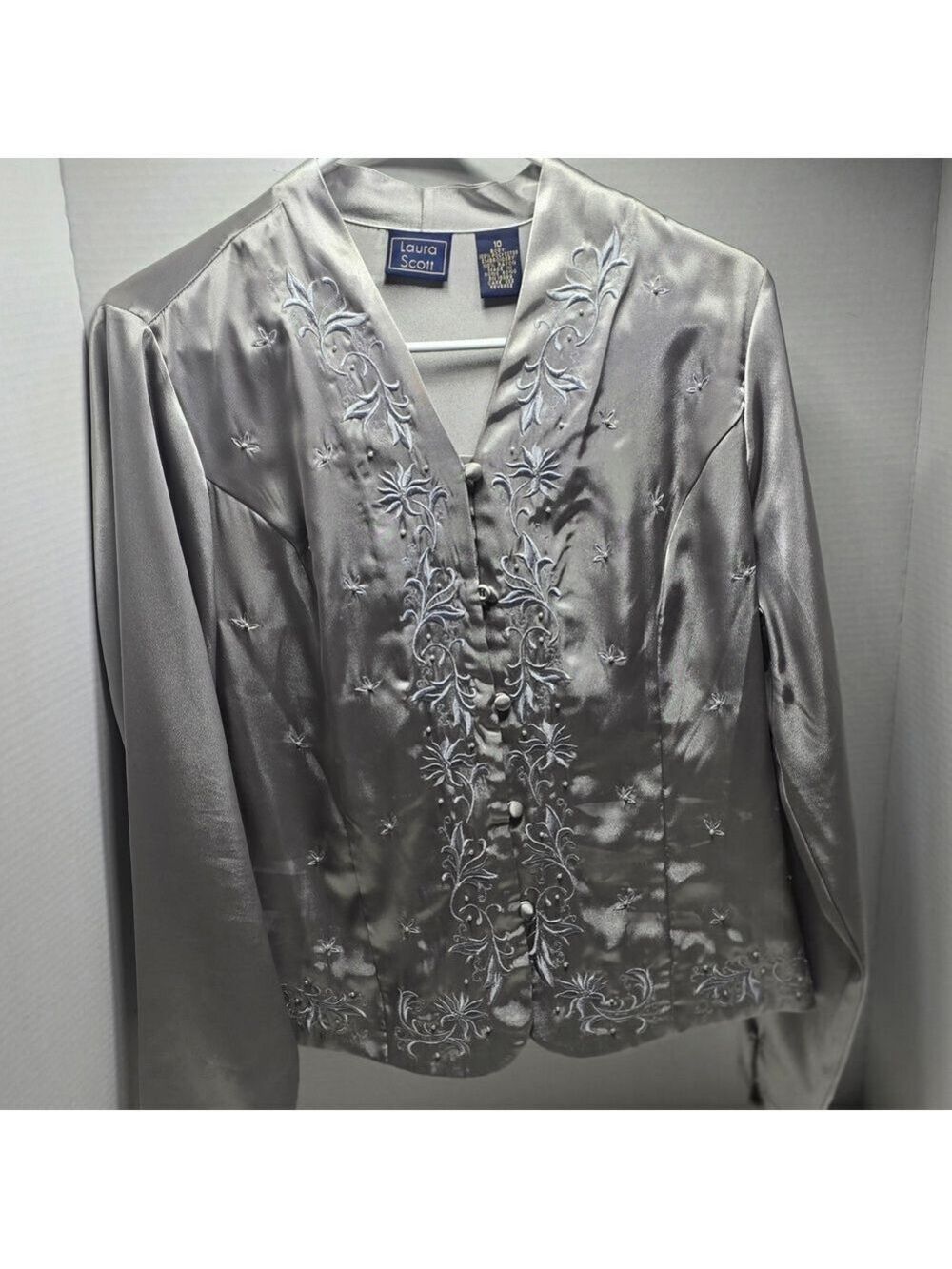 Laura Scott Silver Embroidered Blazer
